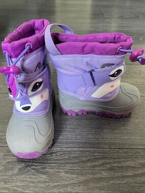 Kids Purple & Gray Fox Snow Boots with Easy Pull Toggle